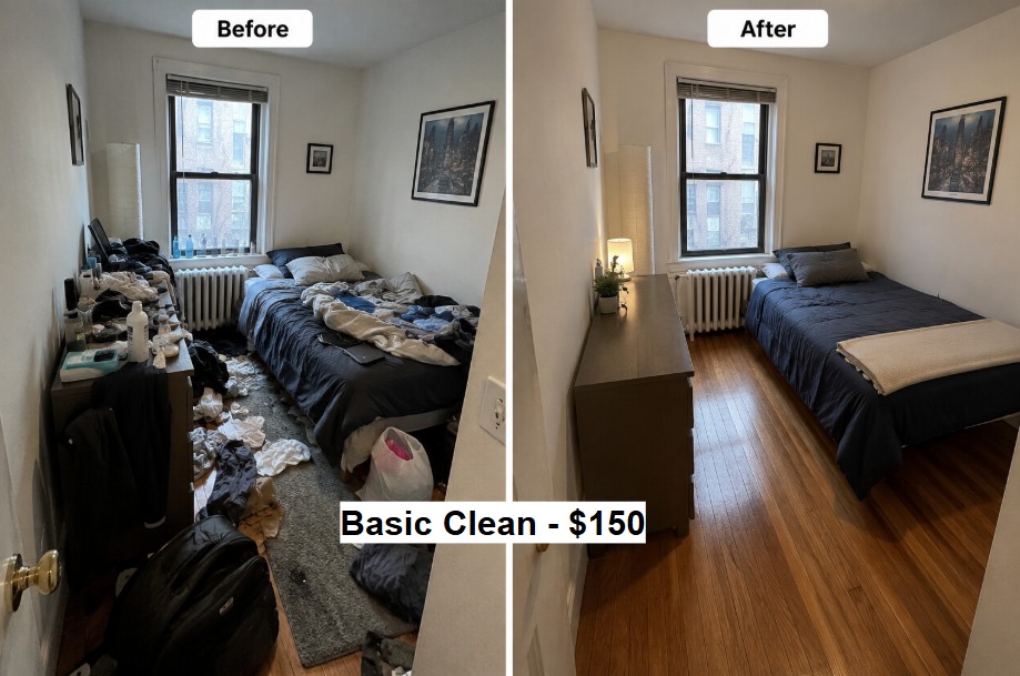 Bedroom before and after โ Basic Clean $150